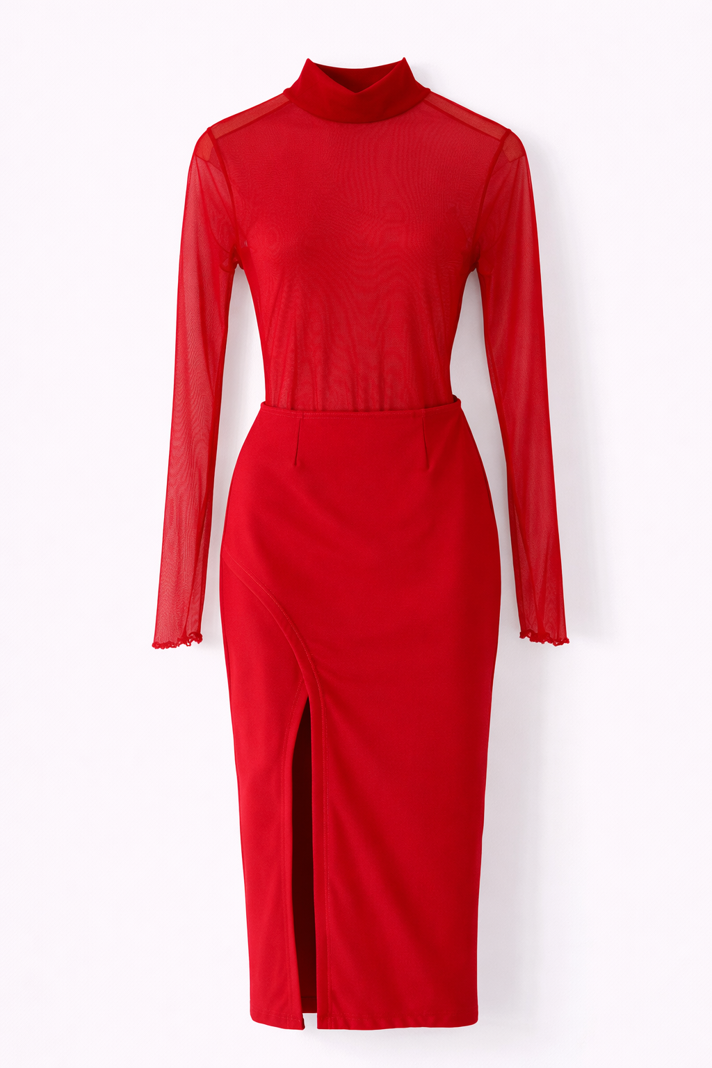 The Rhea Set - Mesh Mid Skirt with Red Lining