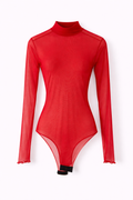 Quinn Bodysuit Red - The RHEA SET Sheer mesh bodysuit