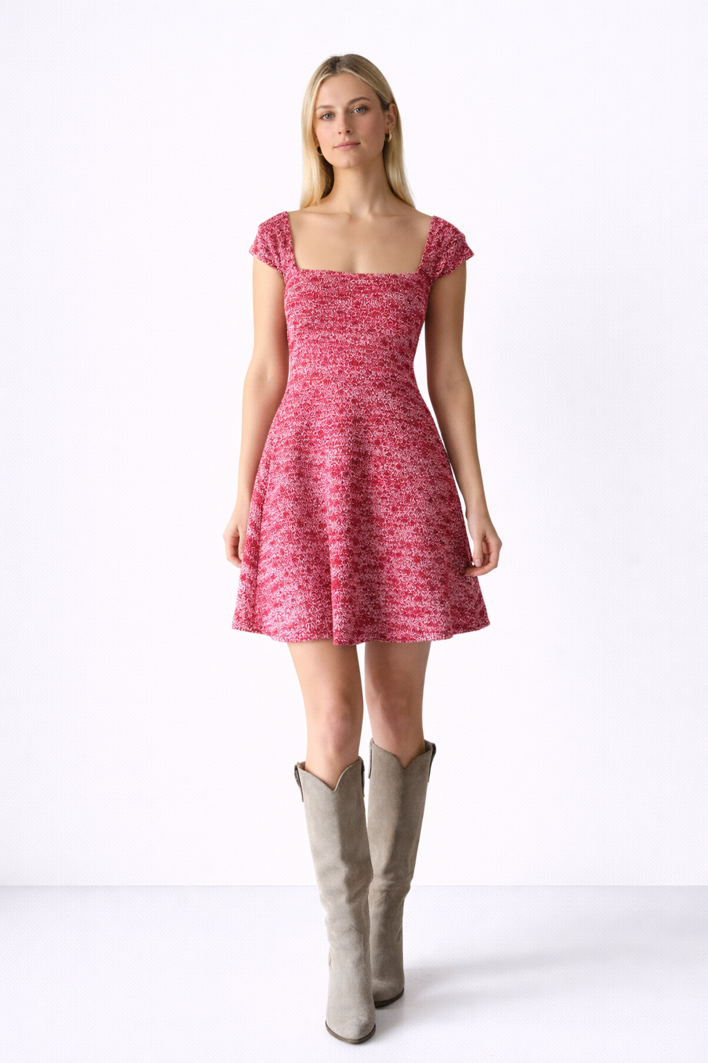 The Alba Mini Dress - Textured knit square-neck mini