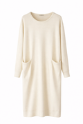 Off-White Sweater Dress with Pockets - Cozy Knit Dress