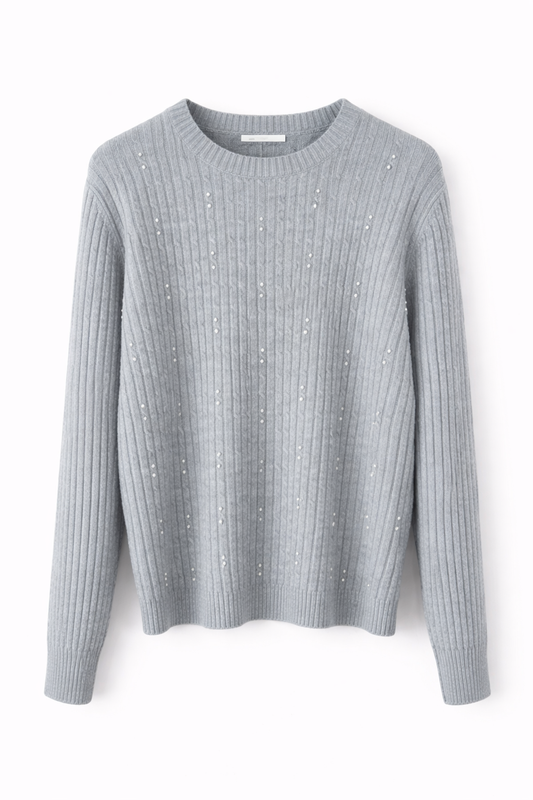 Ribbed Knit Embellished Sweater - Premium Handcrafted Knitwear
