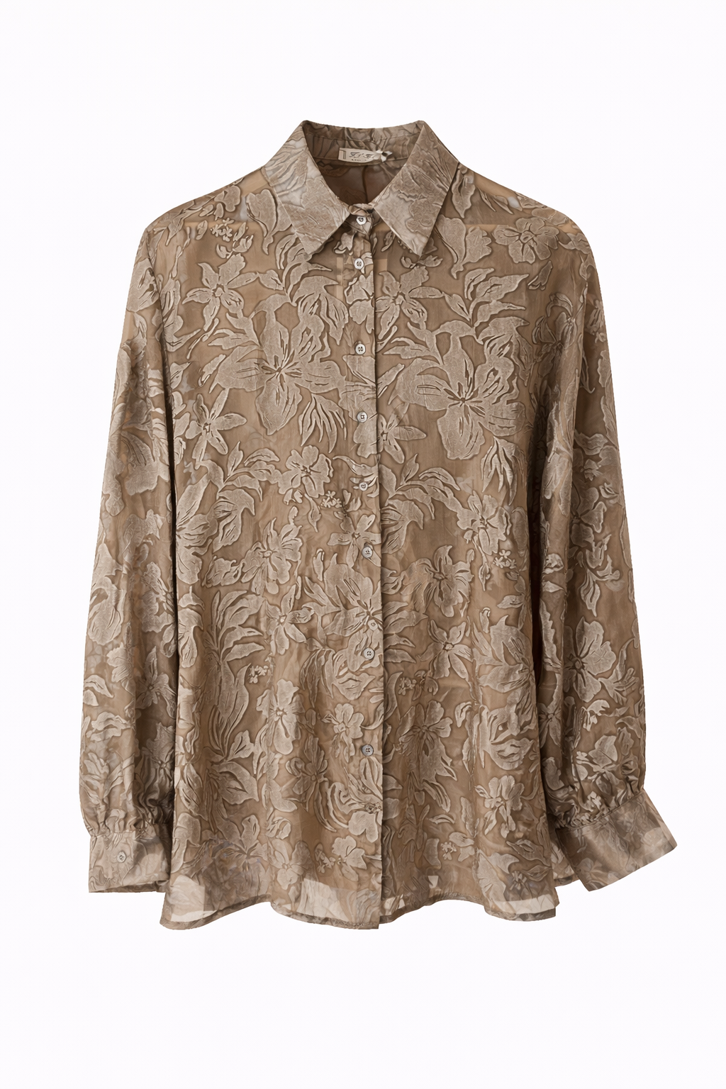 Floral Jacquard Taupe Shirt - Premium Textured Blouse