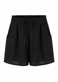 Black Linen-Look Shorts | Elasticated Drawstring Waist & Side Pockets