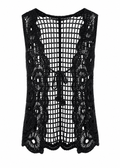 Black Open-Weave Crochet Vest Top | Floral Medallion & Scalloped Hem