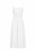 White Broderie Anglaise Midi Sundress | Smocked Waist & Square Neck