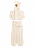 Cream Halter Top & Harem Pants Co-ord Set | Gold Ring Hardware