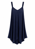 Navy Blue Fluid A-Line Dress with Ruched Straps & Handkerchief Hem