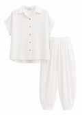 White Textured-Look Co-ord Set | Shirt & Tapered Pants