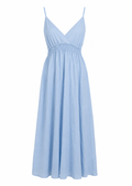 Sky Blue Maxi Dress with Deep V-Neck & Smocked Waist