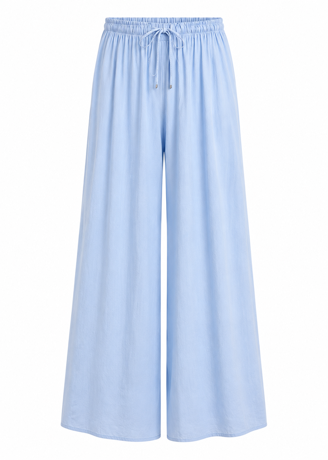 Sky Blue Wide-Leg Palazzo Pants with Drawstring Waist