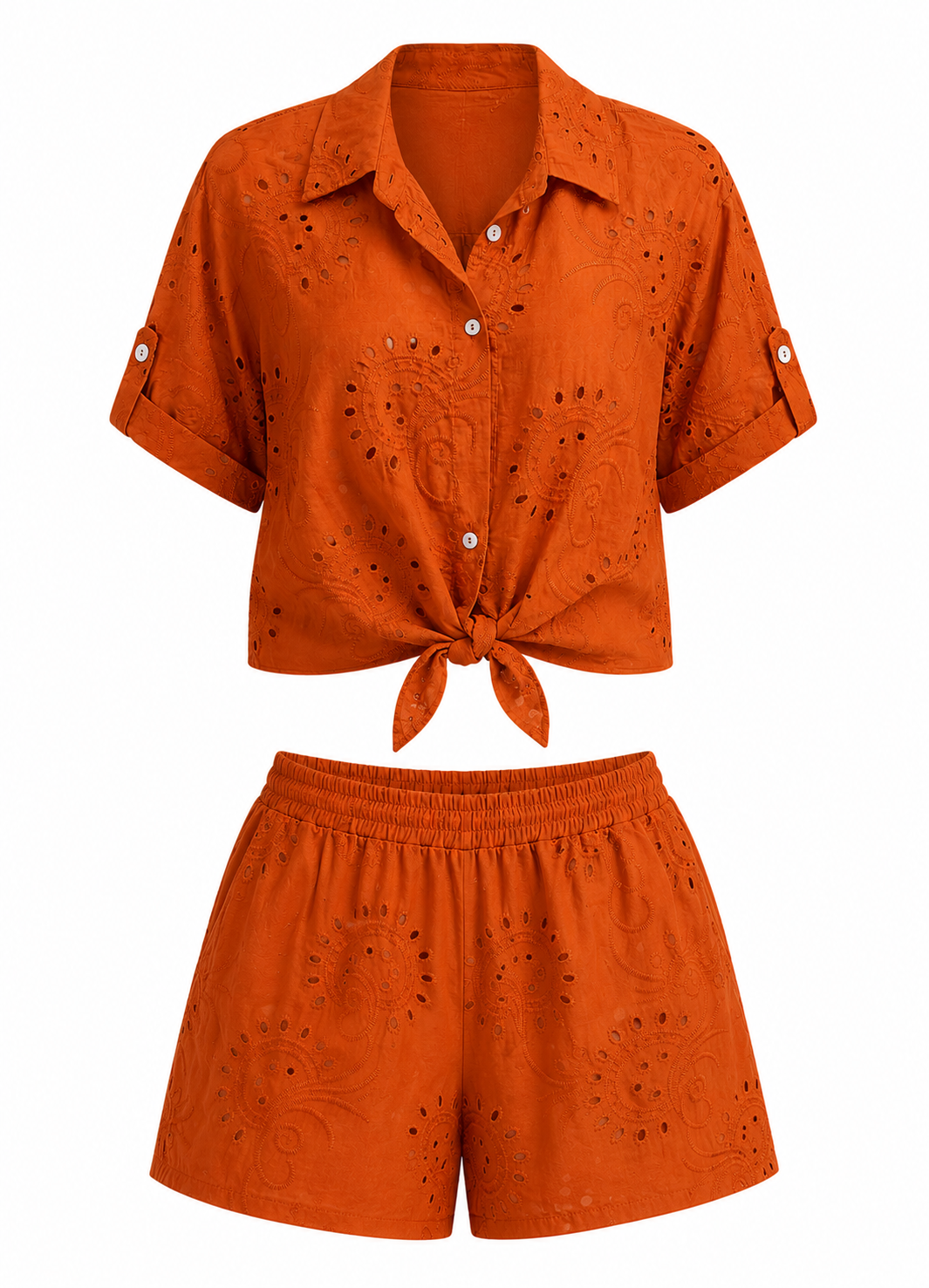 Burnt Orange Embroidered Two-Piece Set | Summer Co-ord