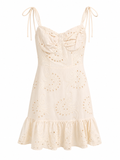 Cream Eyelet Embroidery Sundress with Tie Straps & Ruffle Hem