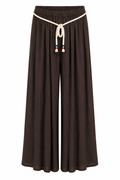 Chocolate Brown Wide-Leg Trousers with Rope Belt & Smocked Waist