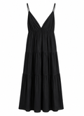 Black Tiered Maxi Dress with Deep V-Neck & Gathered Waist