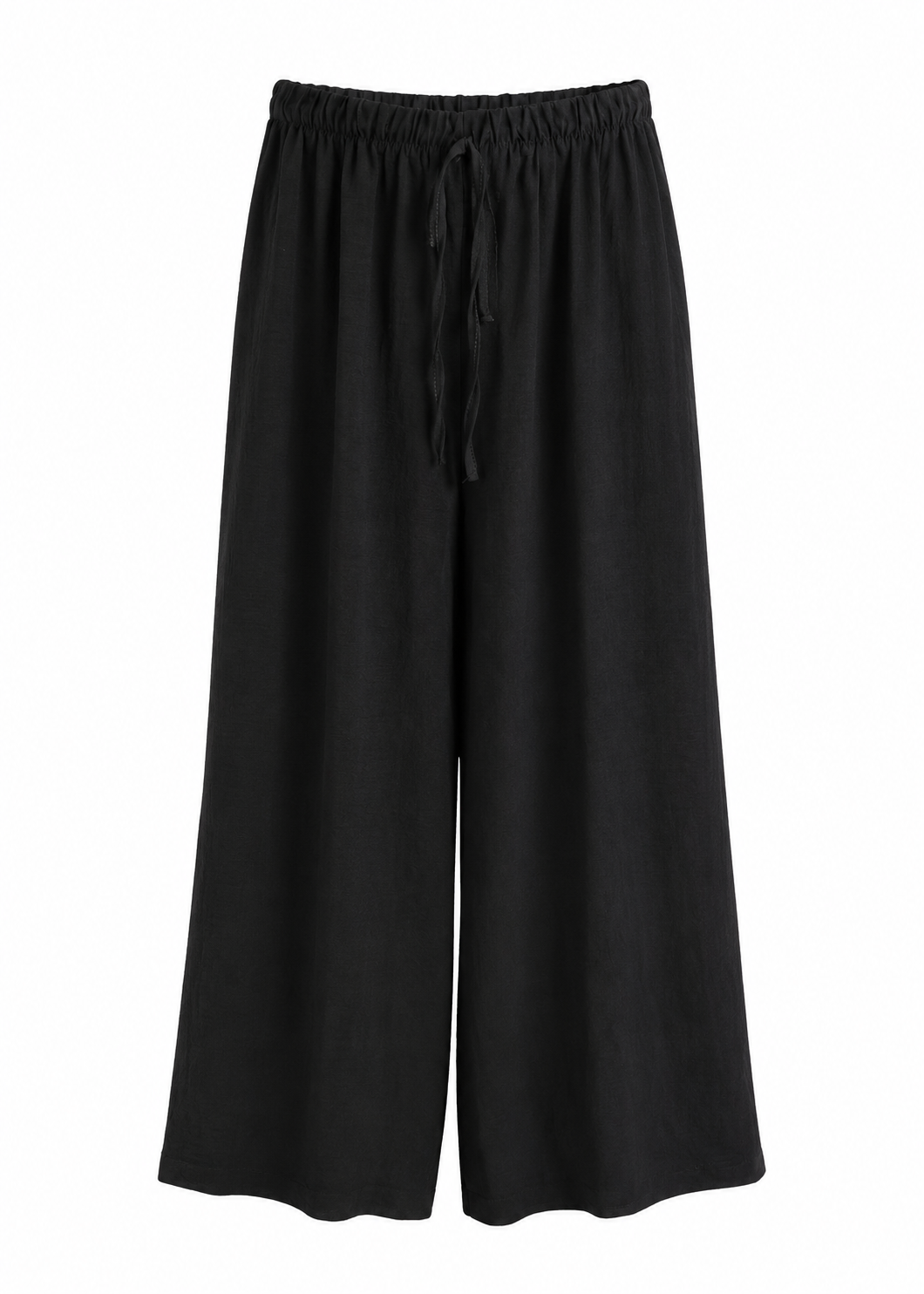 Black Wide-Leg Trousers with Elasticated Drawstring Waist