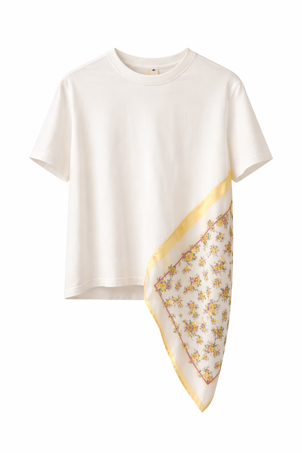 White T-Shirt with Floral Accent Panel