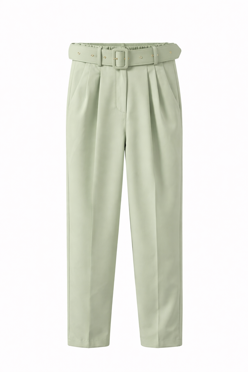 Sage Green Trousers with Gold Accents