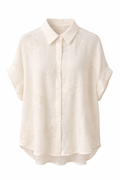 Off-White Linen Blouse with Floral Embroidery
