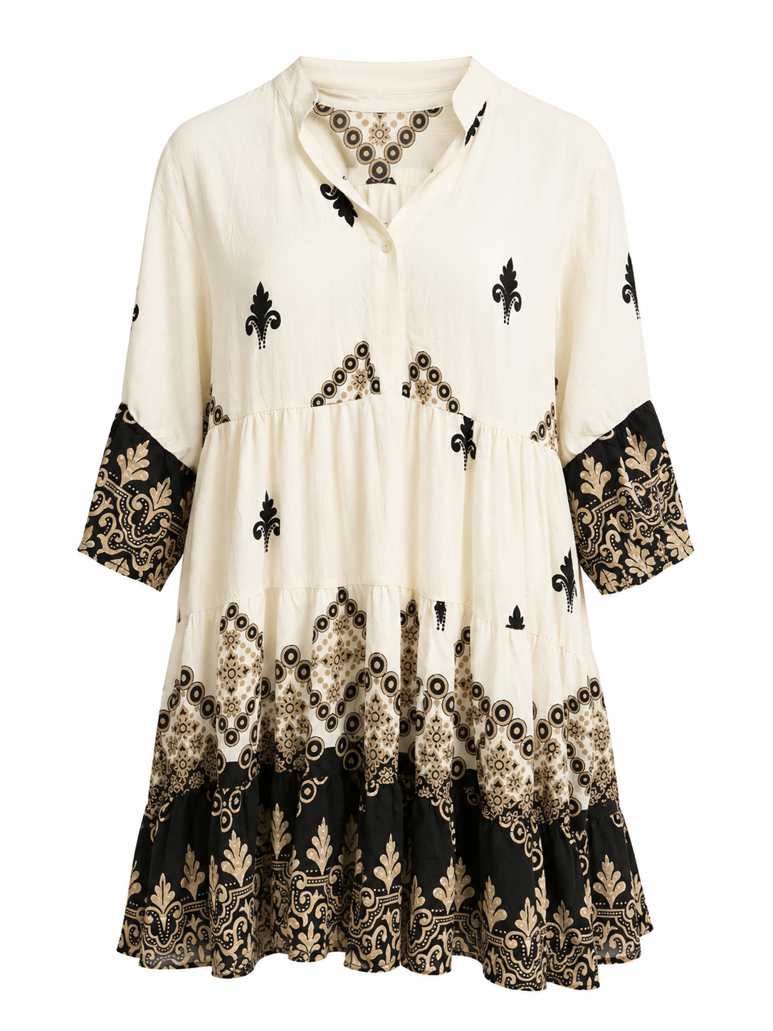 Cream Boho Tunic with Black Accents