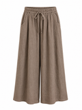 Taupe Wide-Leg Linen Cropped Pants