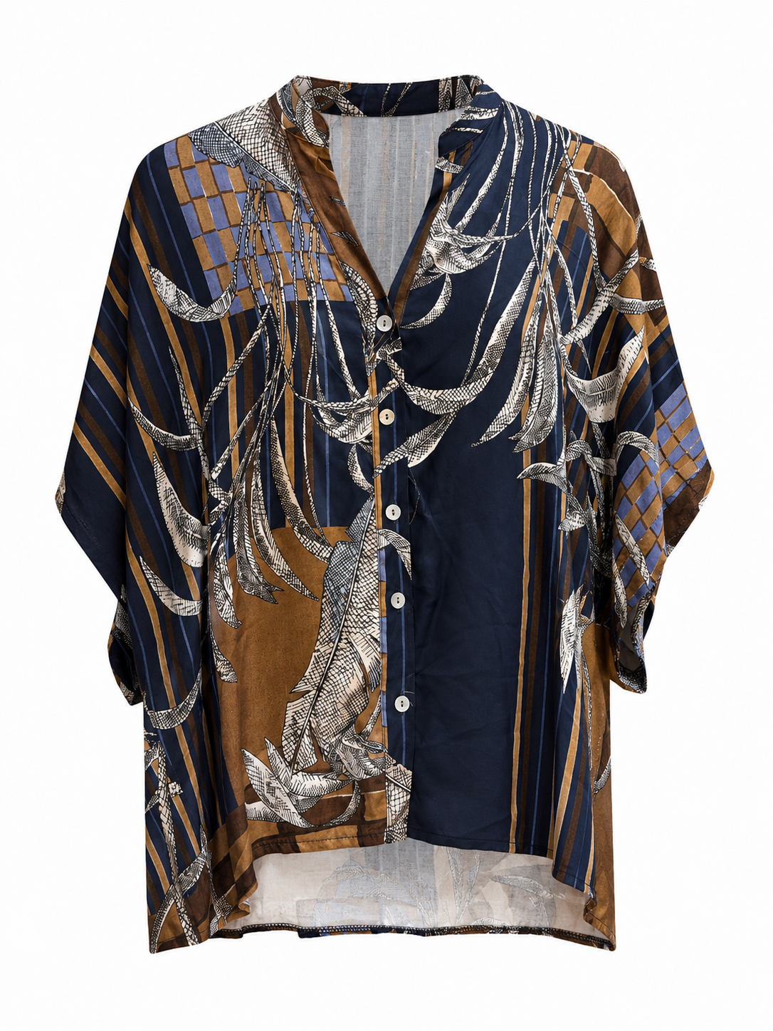 Floral and geometric patchwork blouse