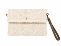 Embroidered cream wristlet clutch