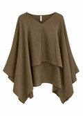 Earthy Layered V-Neck Poncho Blouse