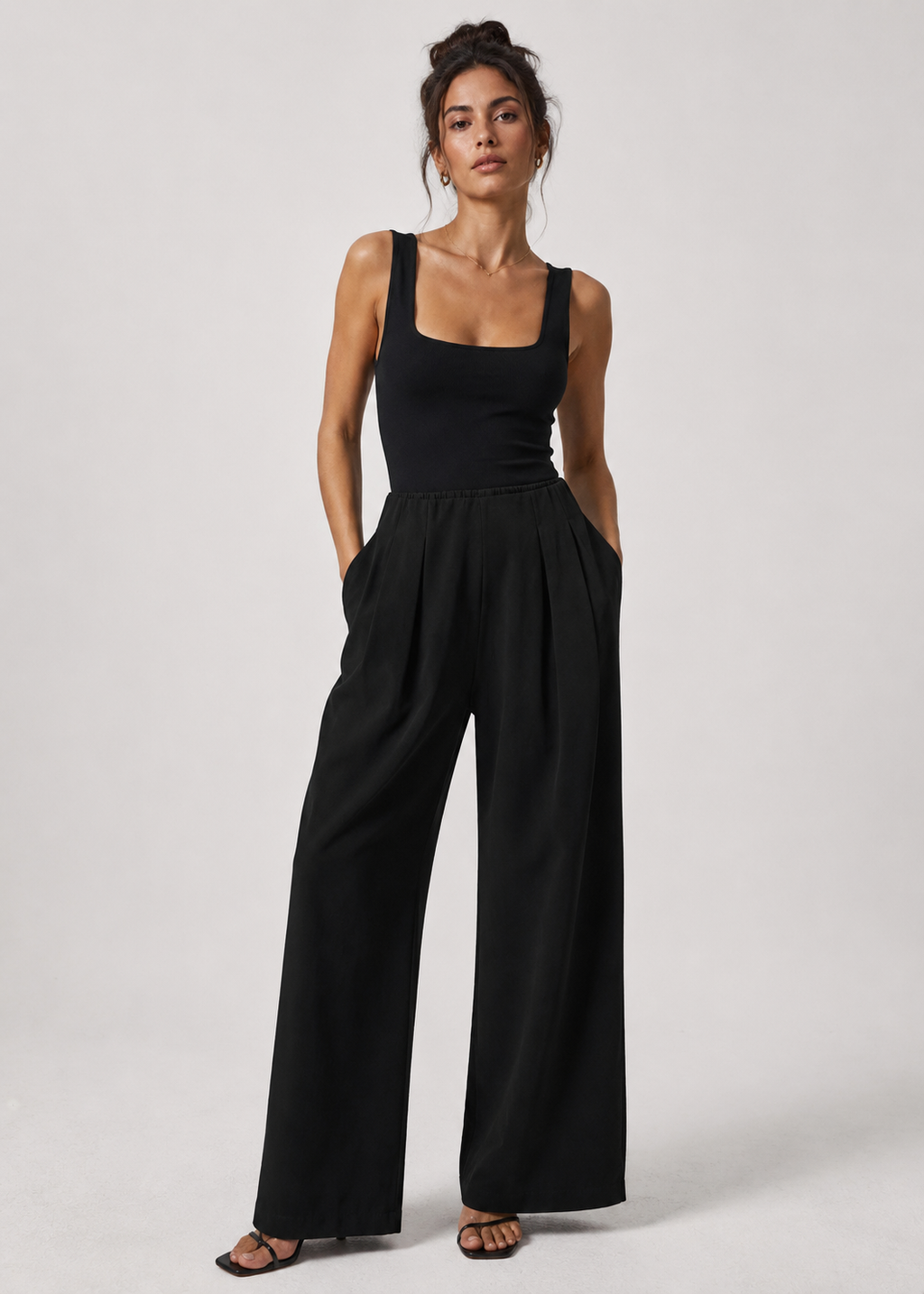 Wide-Leg Pleated Trousers