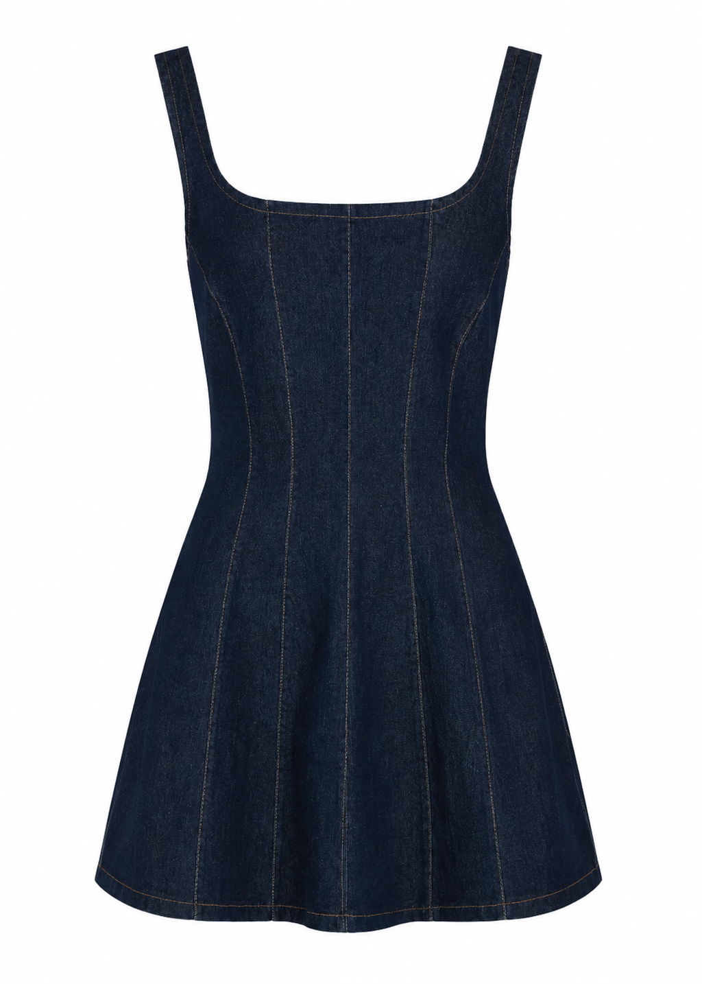 Paneled Denim A-Line Mini Dress