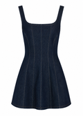 Paneled Denim A-Line Mini Dress