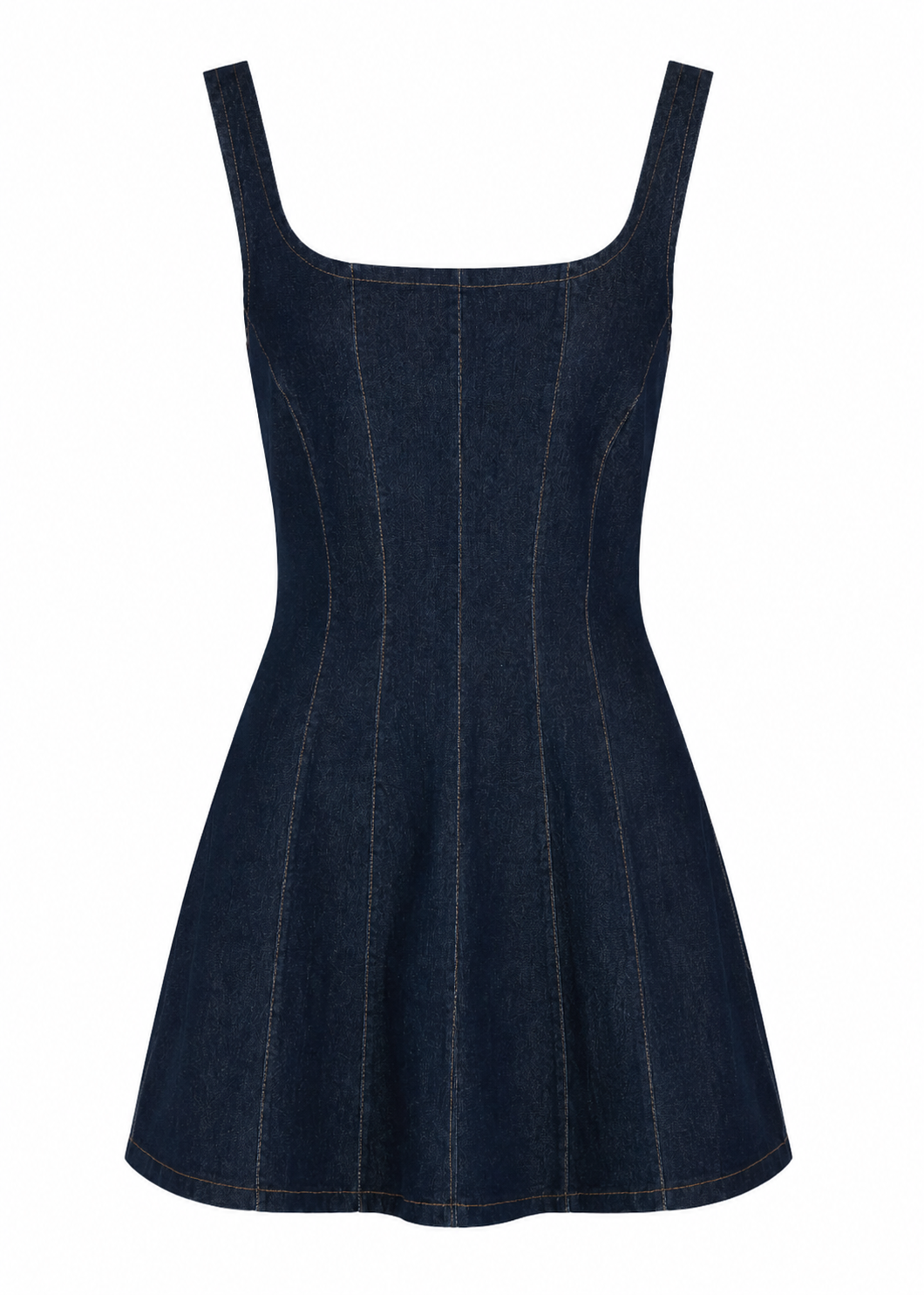 Paneled Denim A-Line Mini Dress
