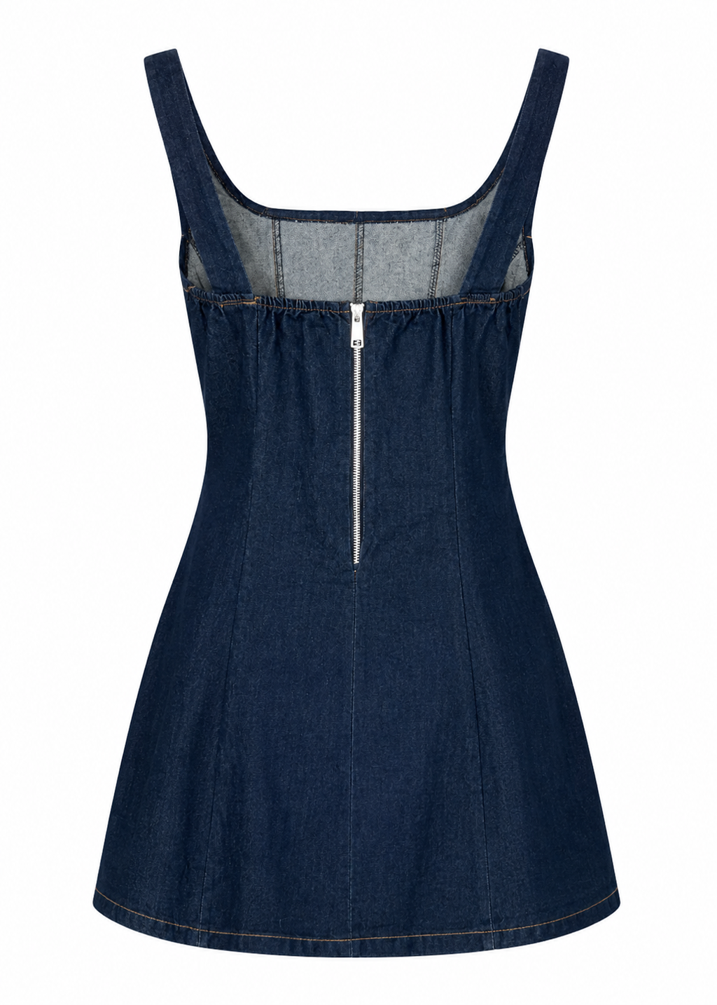 Paneled Denim A-Line Mini Dress