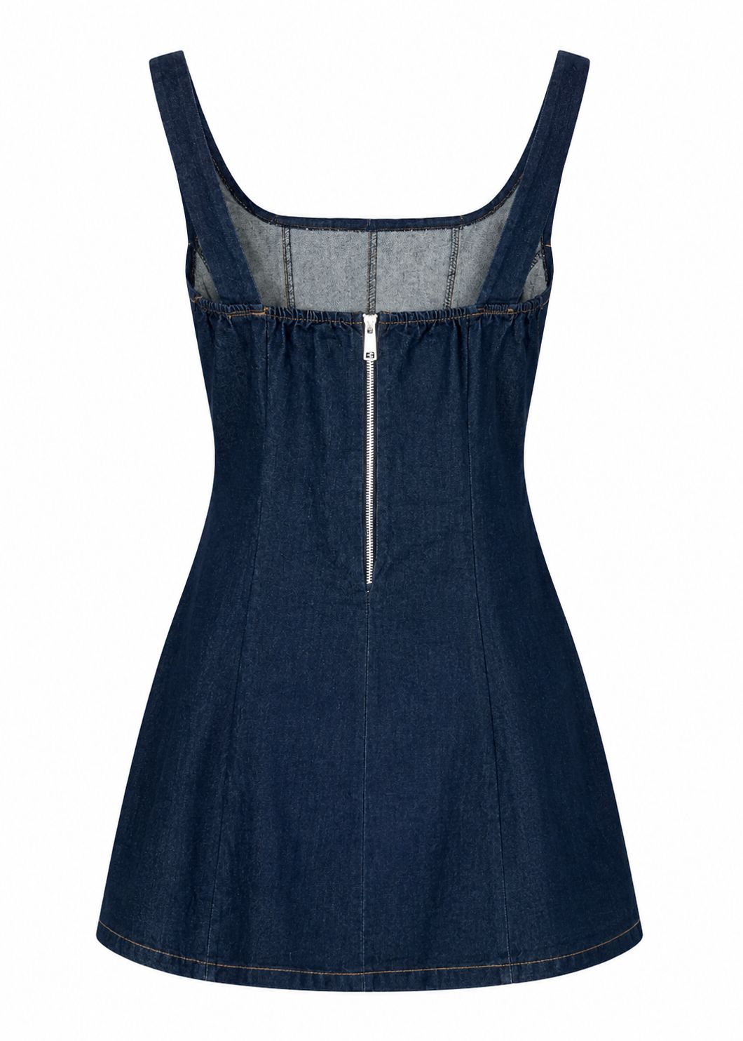 Paneled Denim A-Line Mini Dress