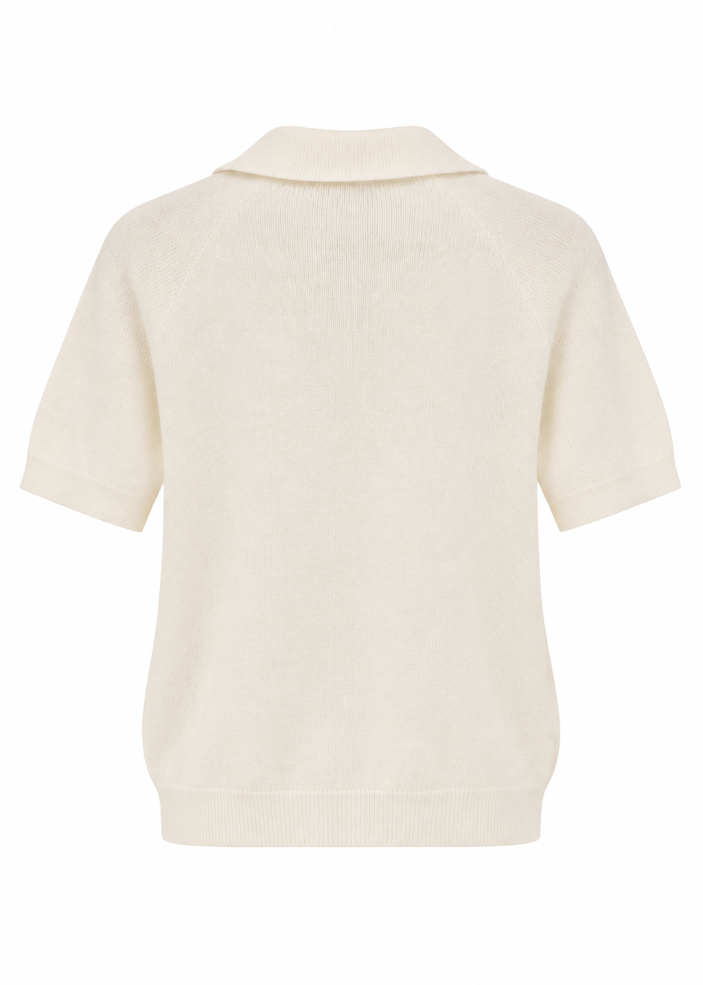 Cream Ribbed Knit Polo Top – Relaxed V-Neck Short Sleeve