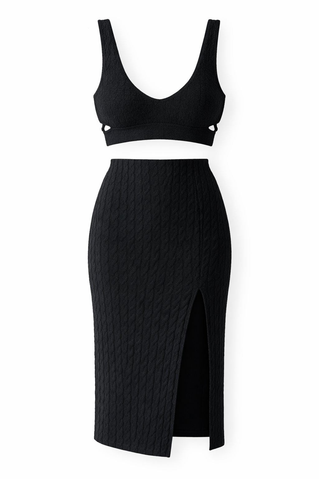 Nerida Black Crop Top and Skirt Set