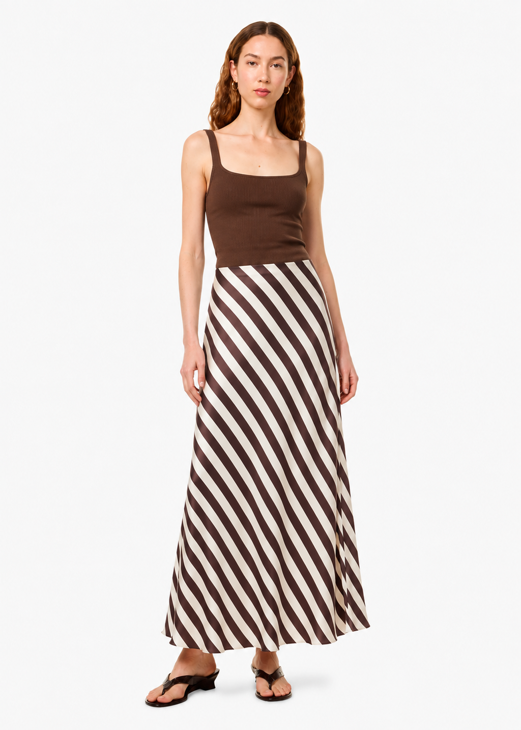 Striped A-Line Midi Skirt