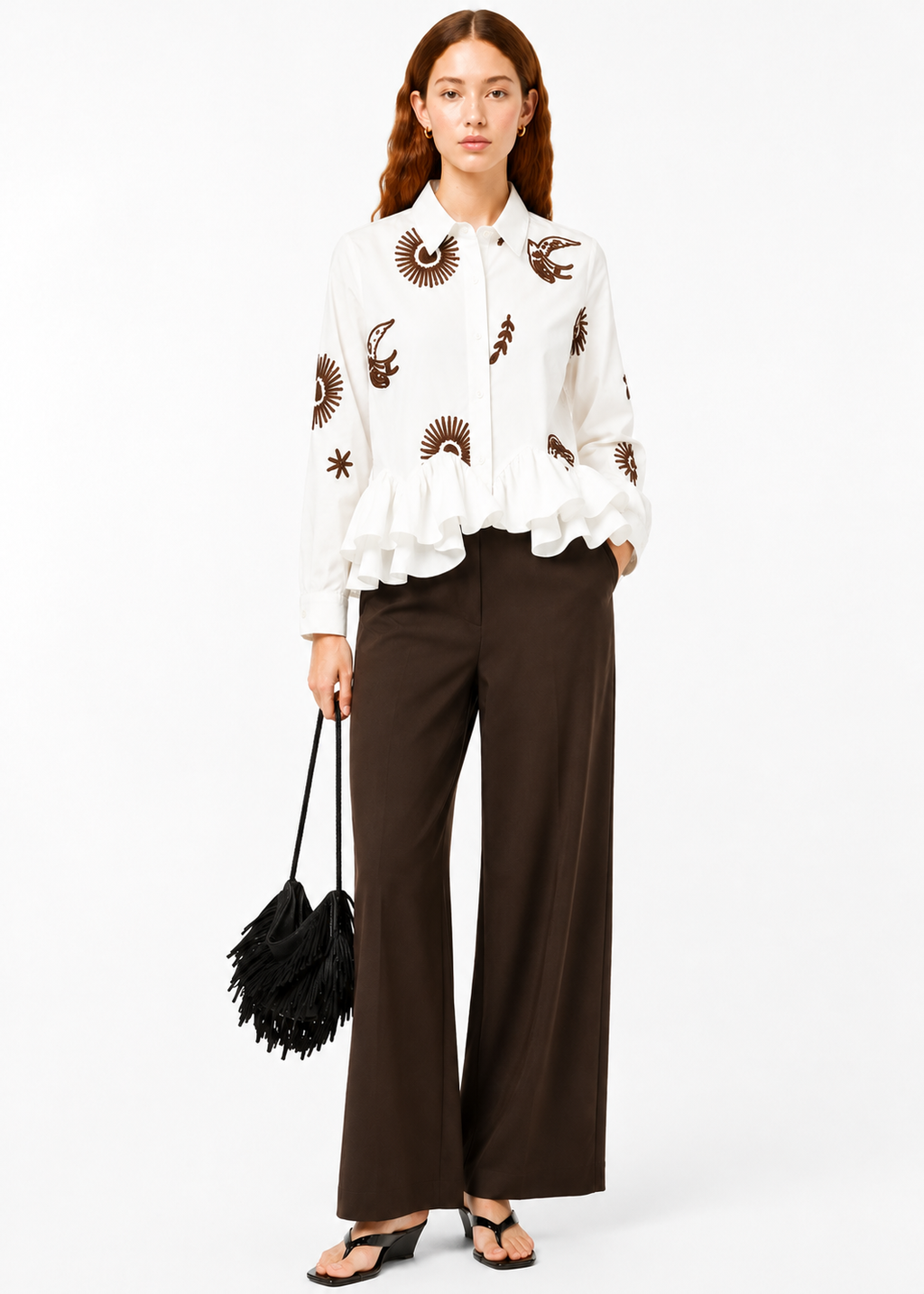 Embroidered Ruffled Blouse – White