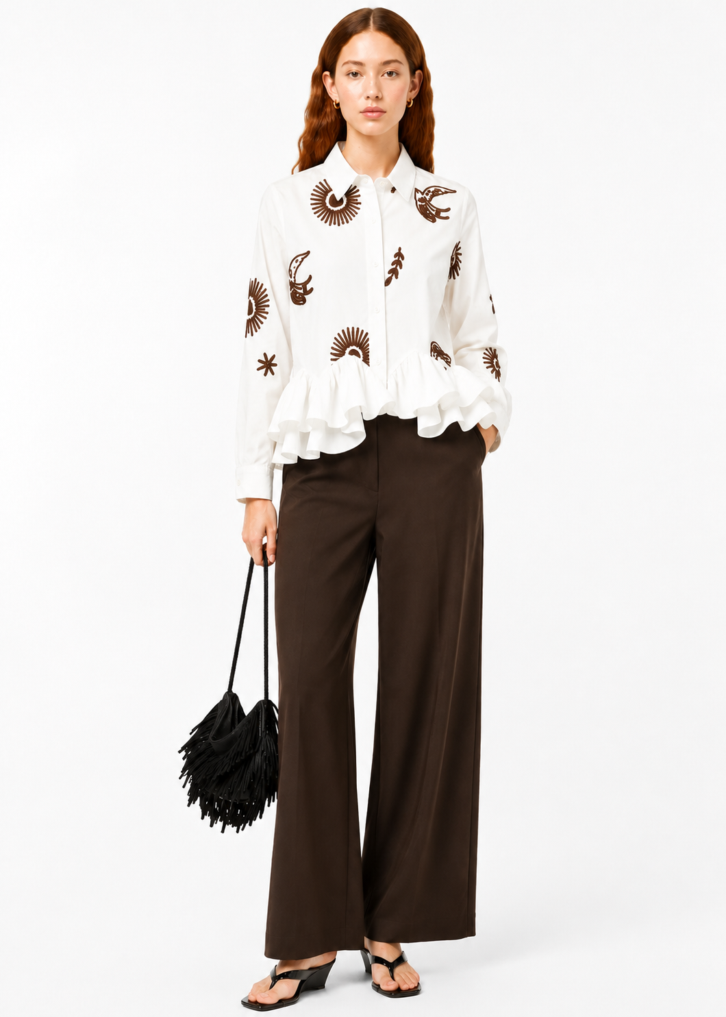 Embroidered Ruffled Blouse – White