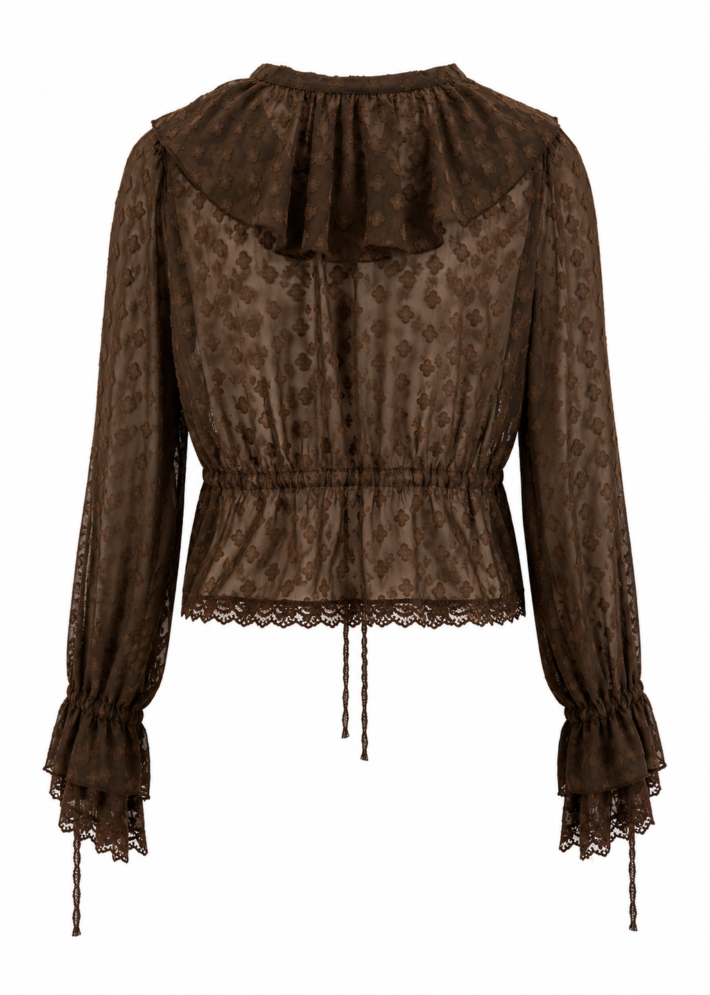 Sheer Ruffled Lace Blouse – Brown