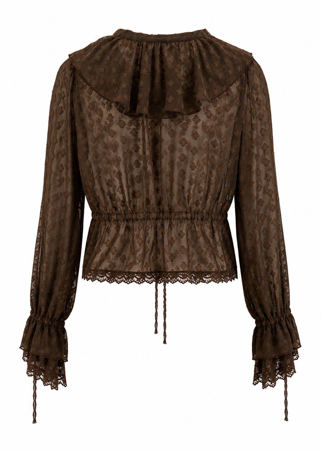 Sheer Ruffled Lace Blouse – Brown