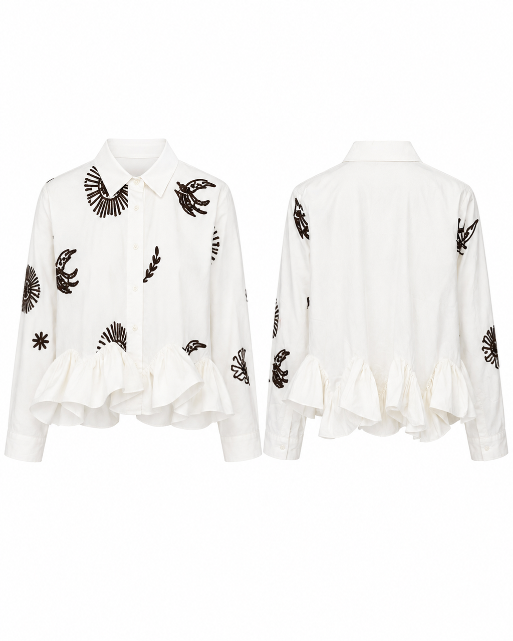 Embroidered Ruffled Blouse – White