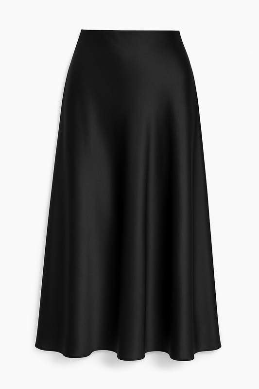 Black Satin Midi Skirt