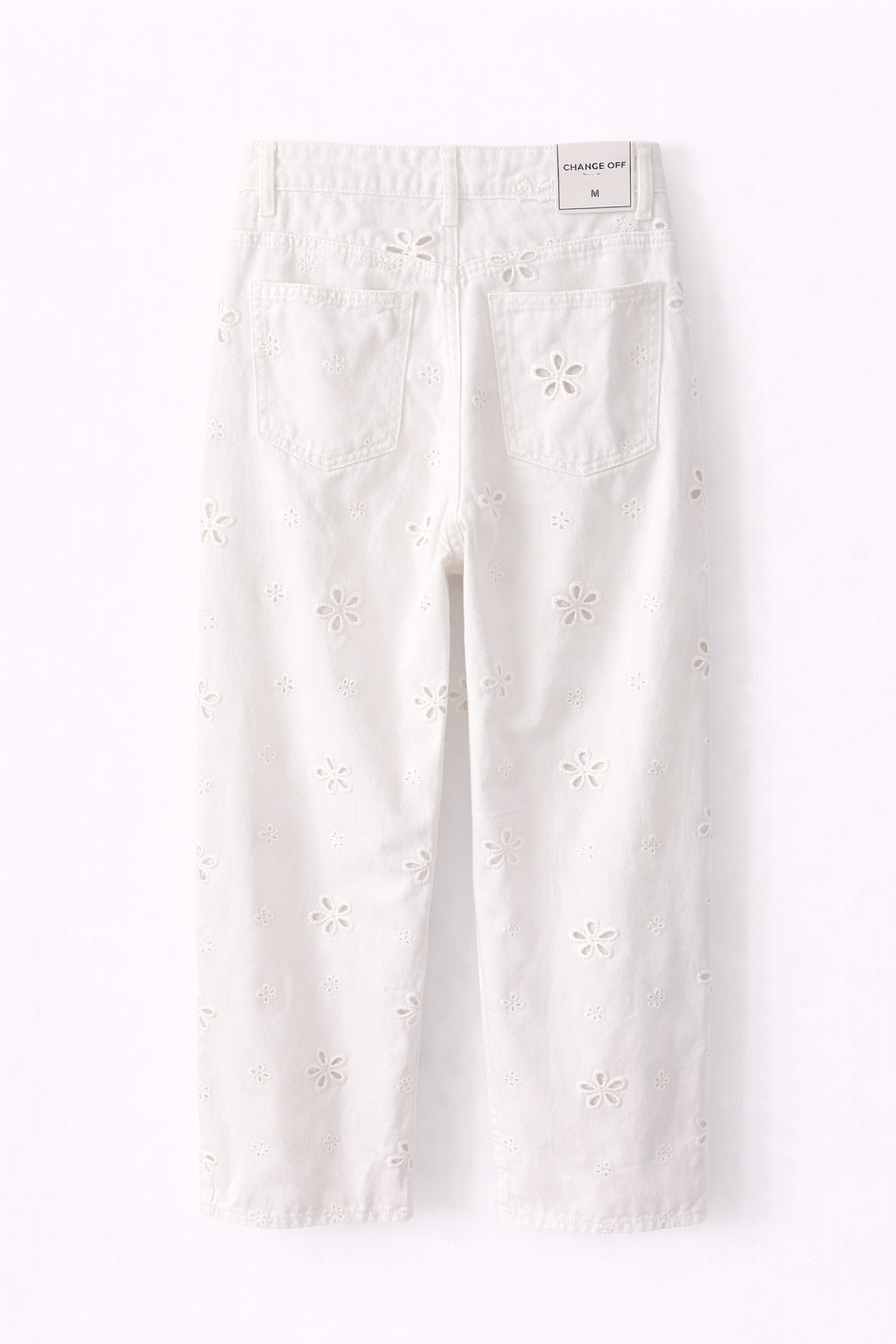 White Jeans with Floral Embroidery