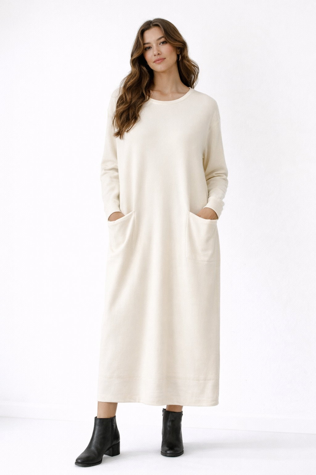 Off-White Sweater Dress with Pockets - Cozy Knit Dress