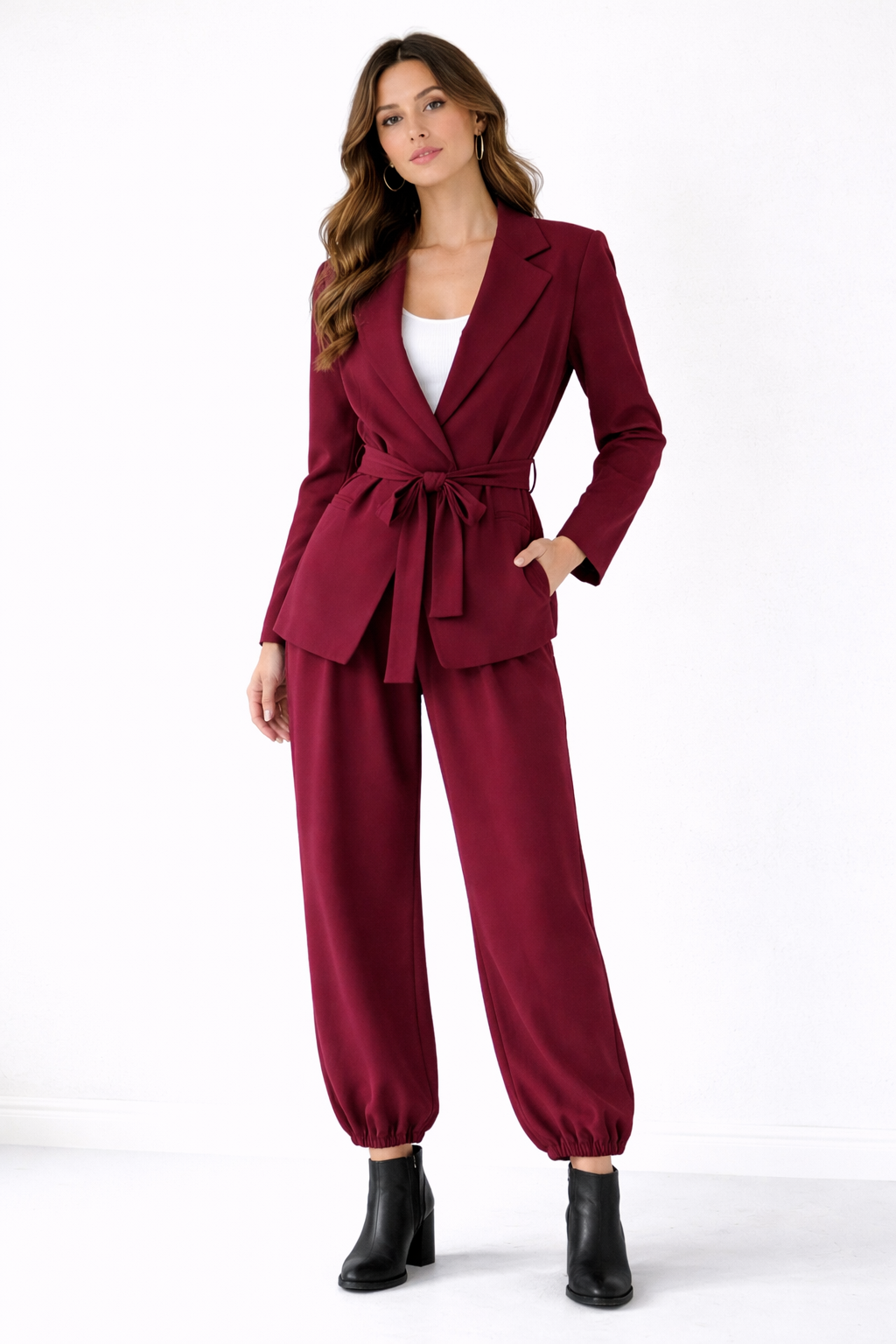 Burgundy Jogger Pants & Blazer Set - Premium Two-Piece Suit