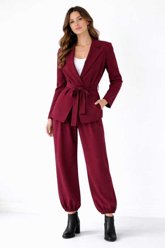 Burgundy Jogger Pants & Blazer Set - Premium Two-Piece Suit