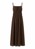 Chocolate broderie anglaise midi dress with smocked waist and square neck