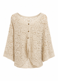 Cream floral medallion crochet cardigan with gold button-front and batwing sleeves