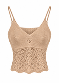 Sand knit crochet crop camisole with diamond weave panel and scalloped hem