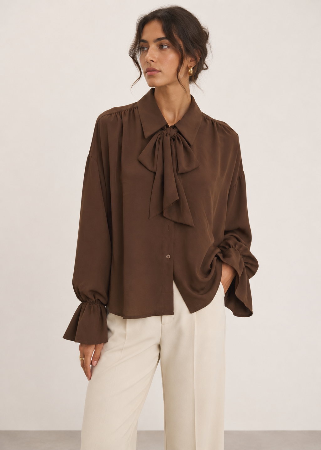 Bow-Tie Balloon-Sleeve Shirt